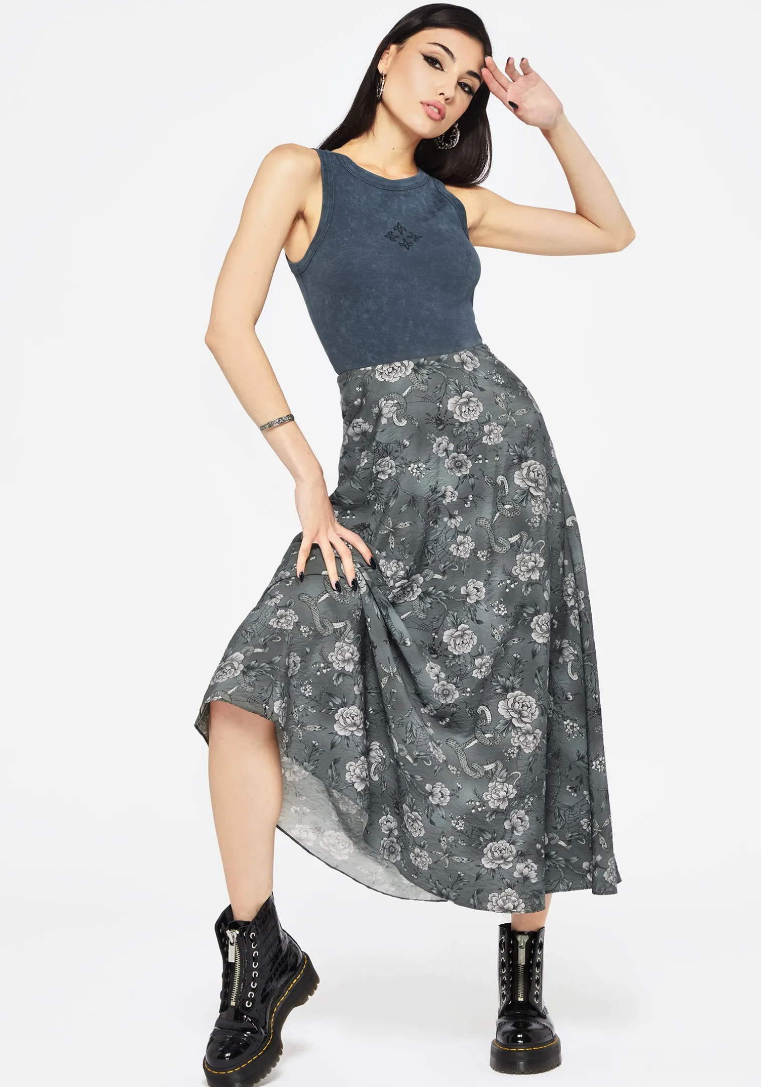 Meadow Floral Serpent Print Midaxi Skirt
