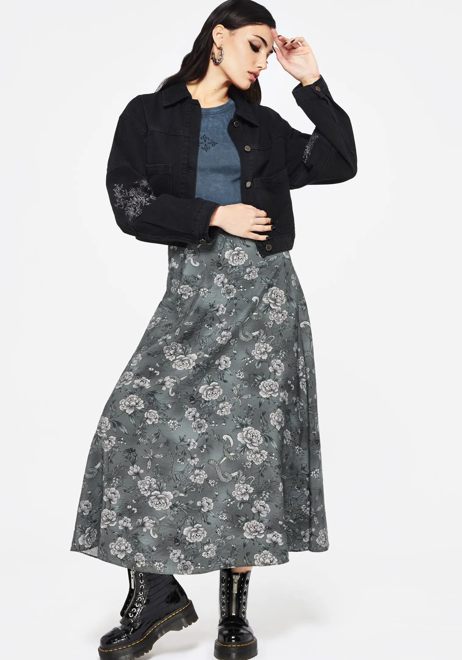 Meadow Floral Serpent Print Midaxi Skirt