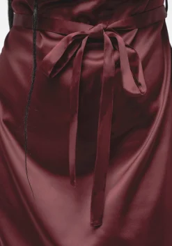 Medeina Cowl Neck Belted Satin Mini Dress - Red