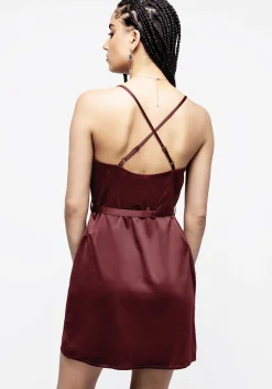 Medeina Cowl Neck Belted Satin Mini Dress - Red