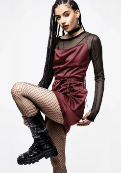 Medeina Cowl Neck Belted Satin Mini Dress - Red