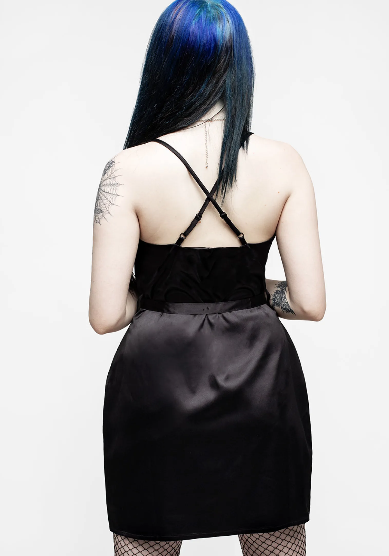 Medeina Cowl Neck Belted Satin Mini Dress - Midnight Black