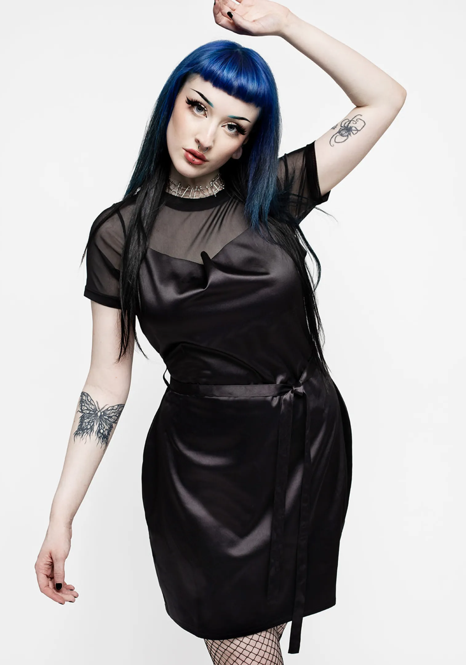 Medeina Cowl Neck Belted Satin Mini Dress - Midnight Black