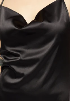 Medeina Cowl Neck Satin Midi Slip Dress - Midnight Black