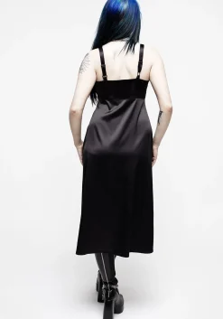 Medeina Lace Trim Satin Midi Slip Dress - Midnight Black