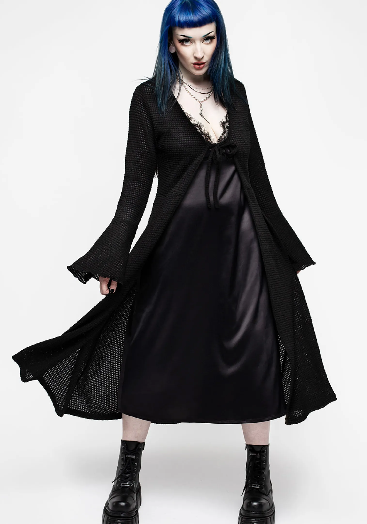 Medeina Lace Trim Satin Midi Slip Dress - Midnight Black