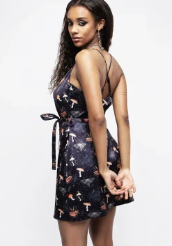 Medeina Print Cowl Neck Belted Satin Mini Dress