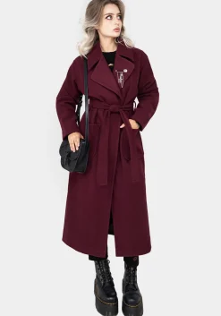Meltdown Oversized Coat with Brooch - Red