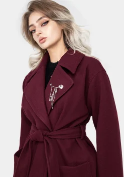 Meltdown Oversized Coat with Brooch - Red