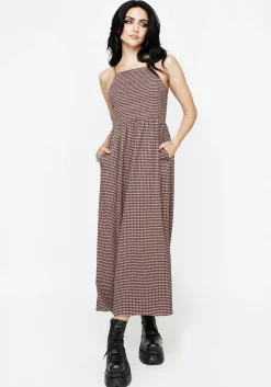 Midora Crinkle Check Racerback Midaxi Dress