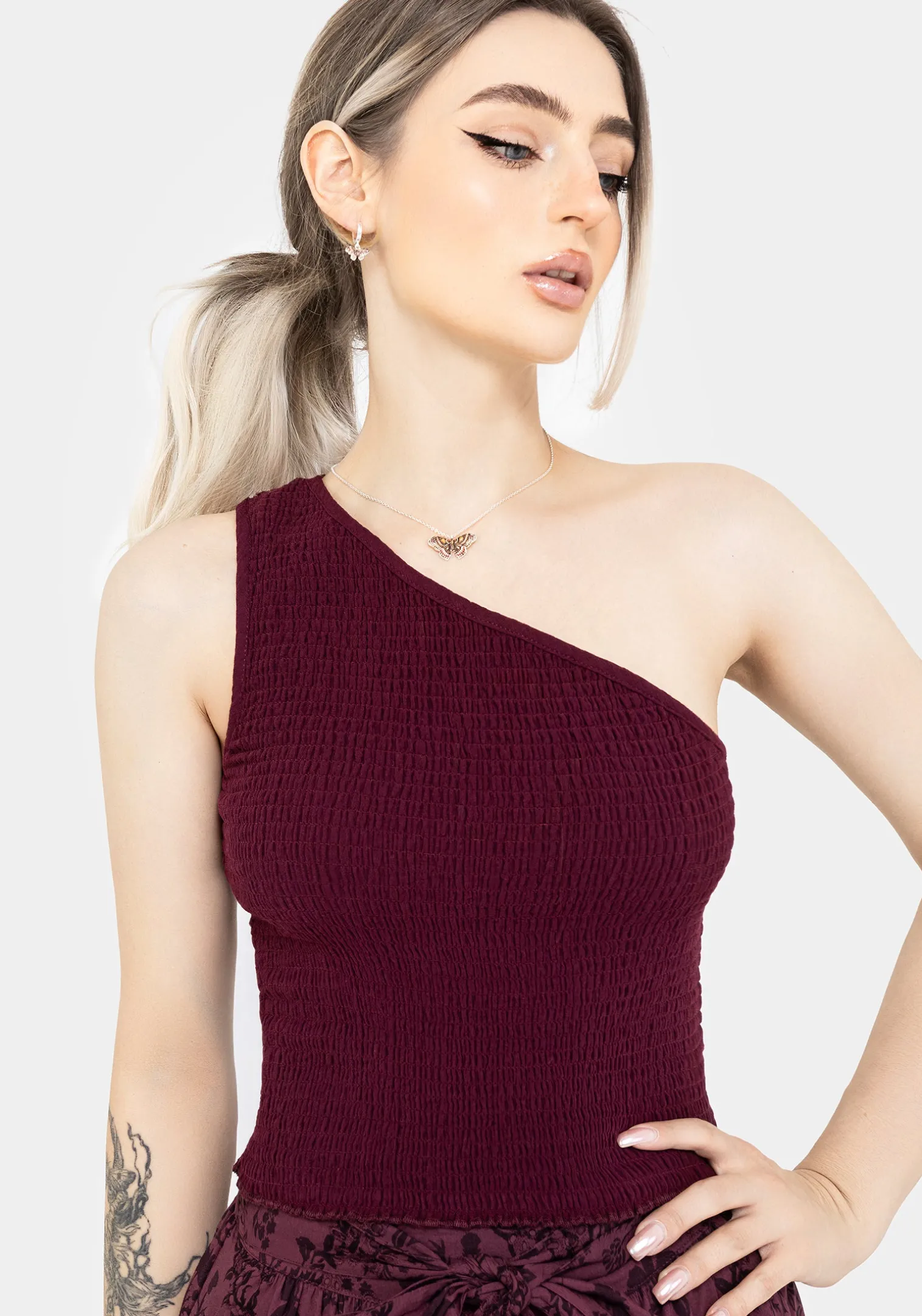 Midsommar Cotton Asymmetric Shirred Top