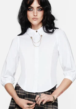 Mire Button Up Puff Sleeve Chain Collared Shirt