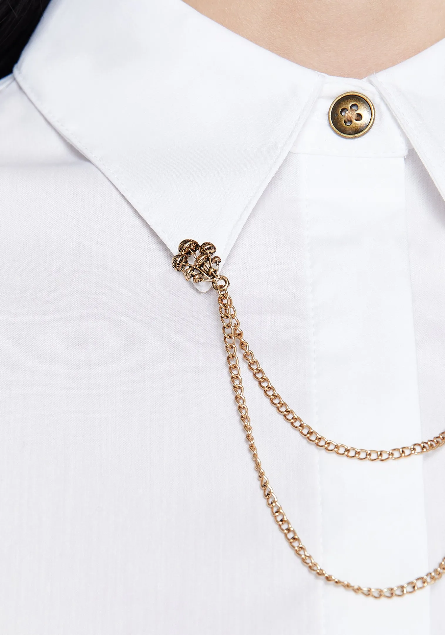 Mire Button Up Puff Sleeve Chain Collared Shirt
