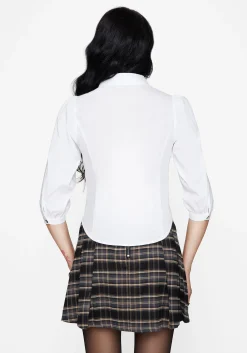 Mire Button Up Puff Sleeve Chain Collared Shirt