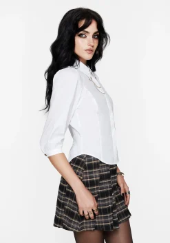Mire Button Up Puff Sleeve Chain Collared Shirt