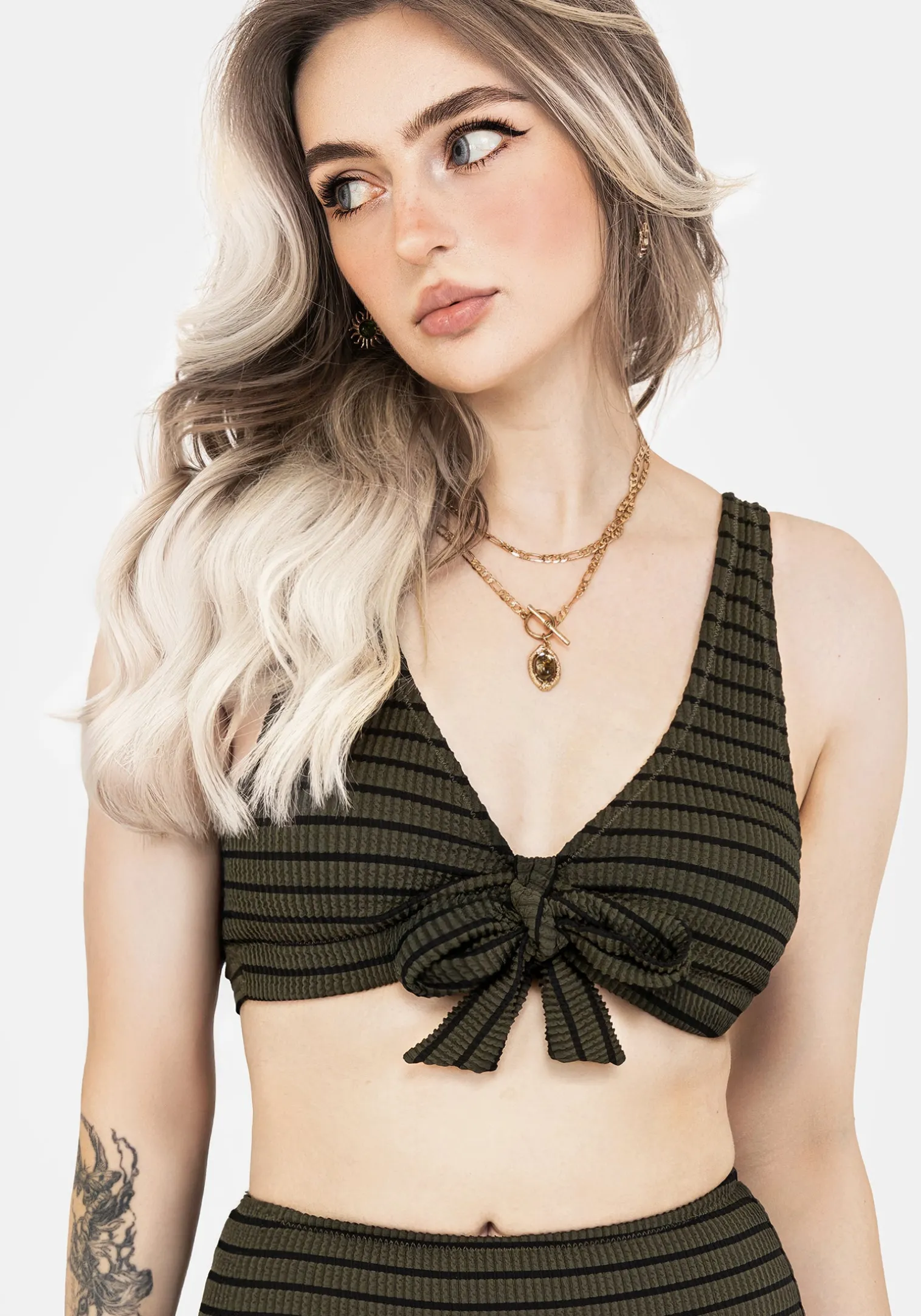 Mire Stripe Tie Detail Bikini Top