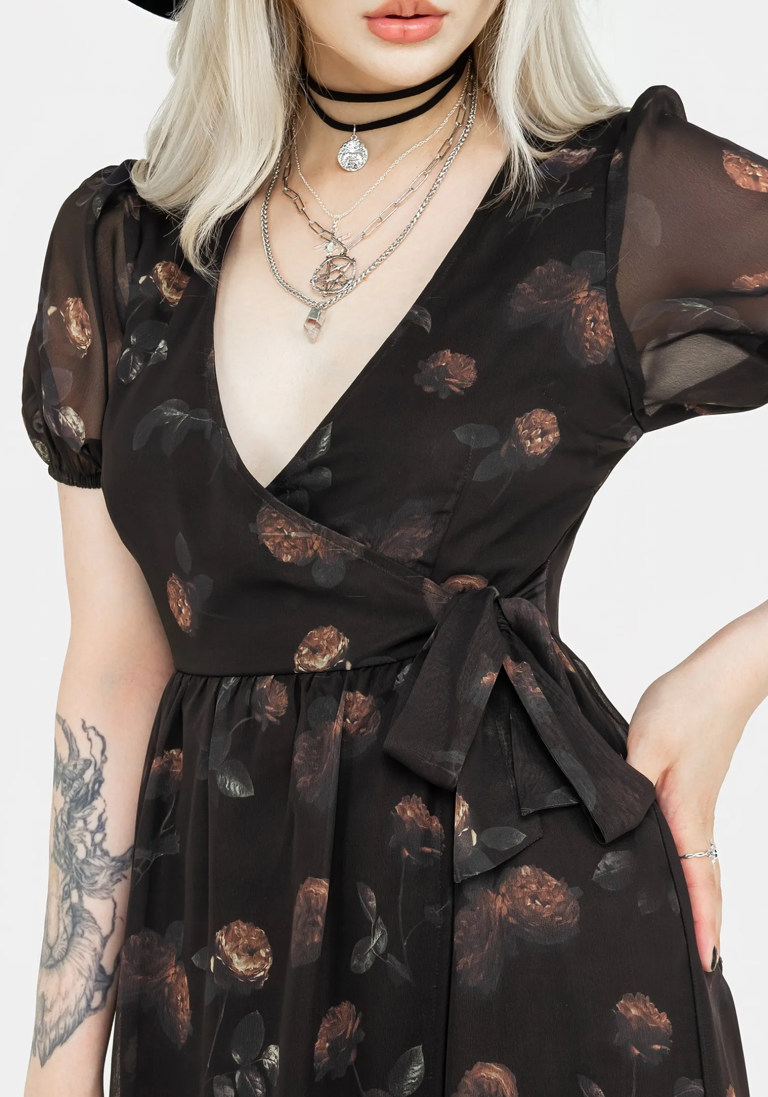 Monica Floral Chiffon Midi Wrap Dress