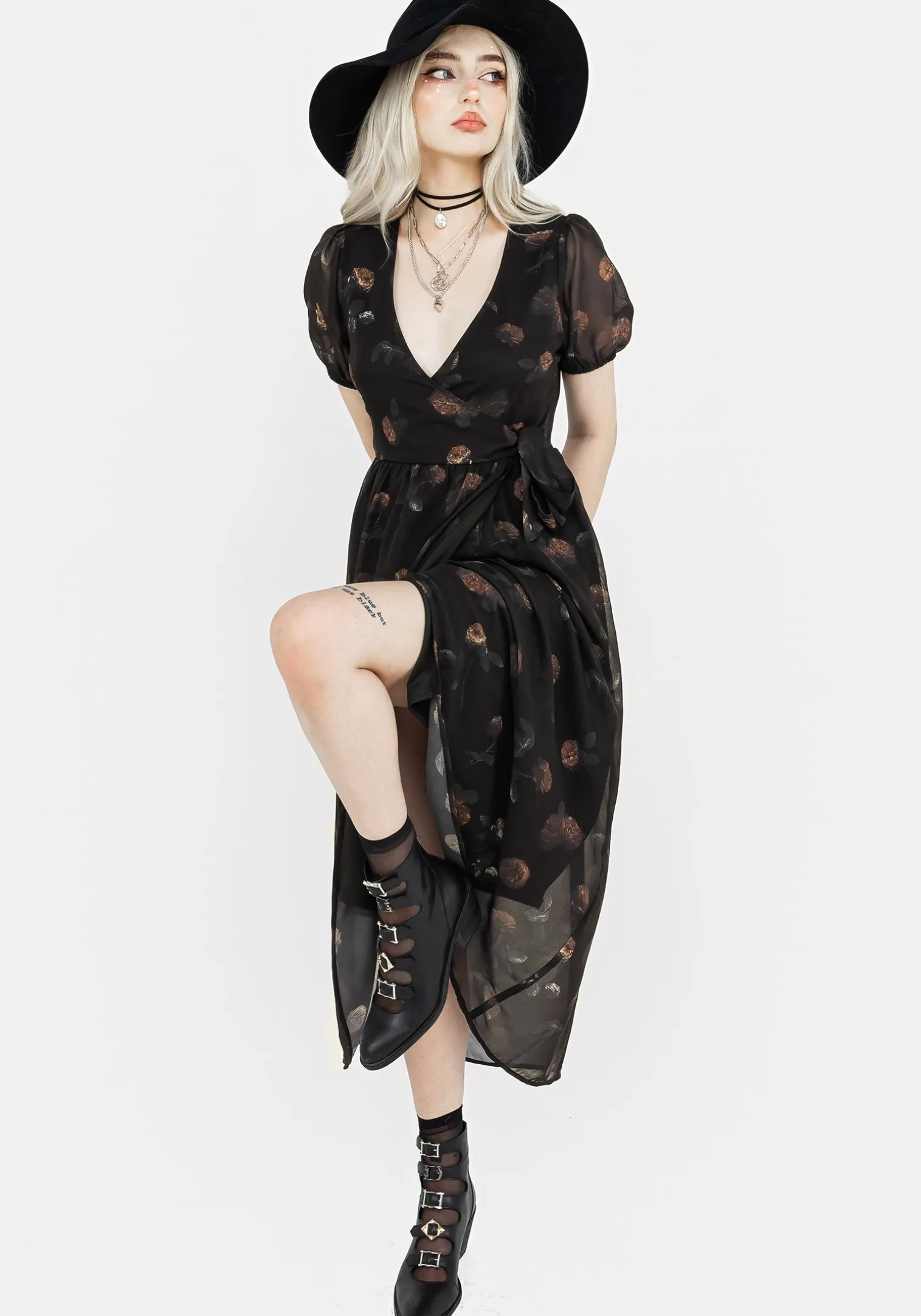 Monica Floral Chiffon Midi Wrap Dress