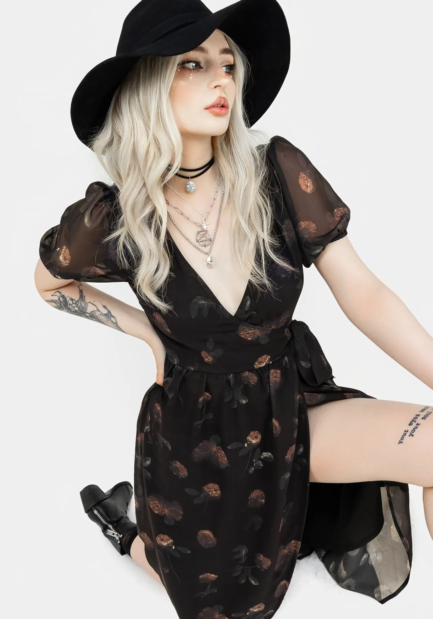 Monica Floral Chiffon Midi Wrap Dress