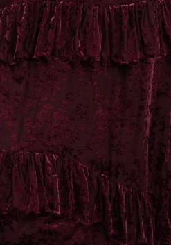Monotropa Floral Flocked Velour Frill Midaxi Dress