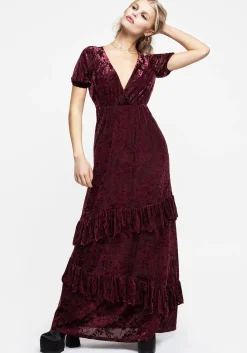 Monotropa Floral Flocked Velour Frill Midaxi Dress