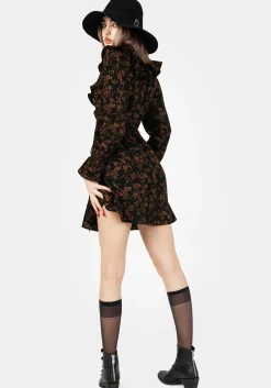 Monstera Frill Wrap Mini Dress