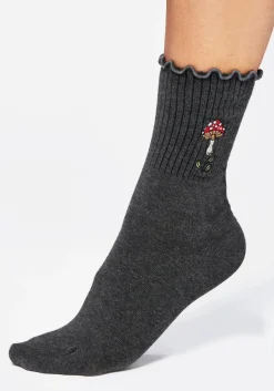 Morchella Embroidered Mushroom Socks