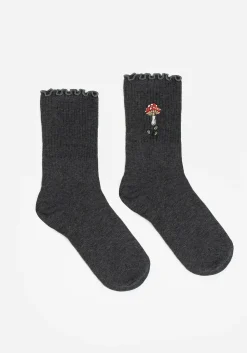 Morchella Embroidered Mushroom Socks