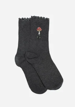 Morchella Embroidered Mushroom Socks