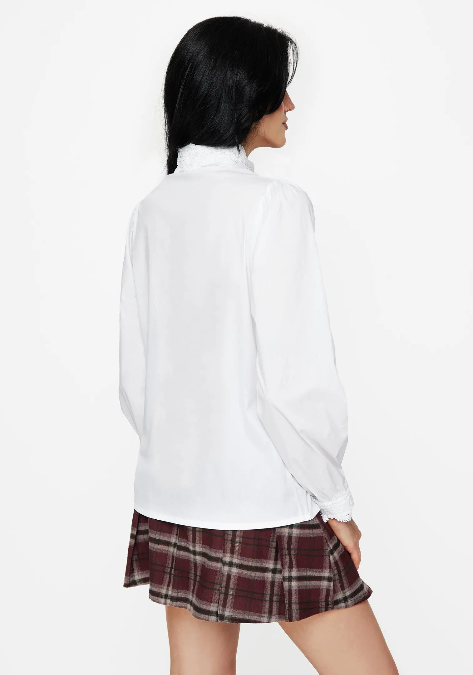 Morgaine Lace Detail Button Up Shirt - White