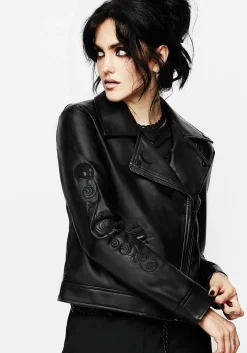 Mori Embroidered Faux Leather Jacket
