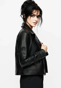 Mori Embroidered Faux Leather Jacket