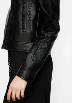 Mori Embroidered Faux Leather Jacket
