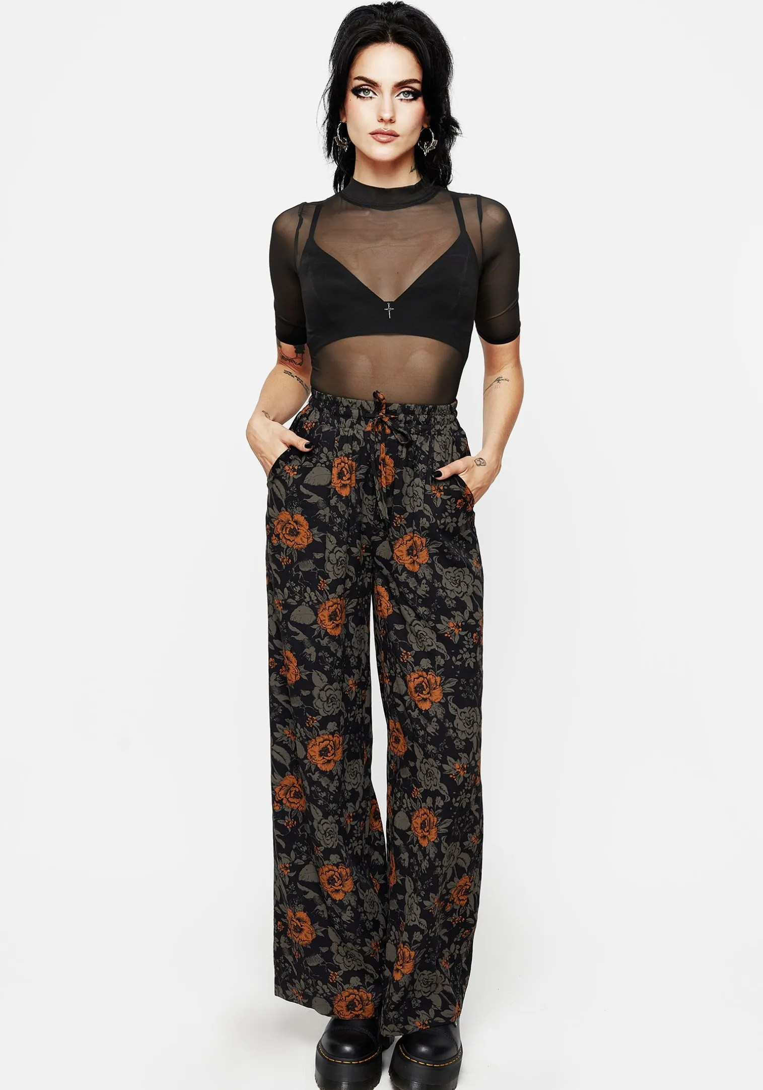 Mortify Floral Print Wide Leg Trousers