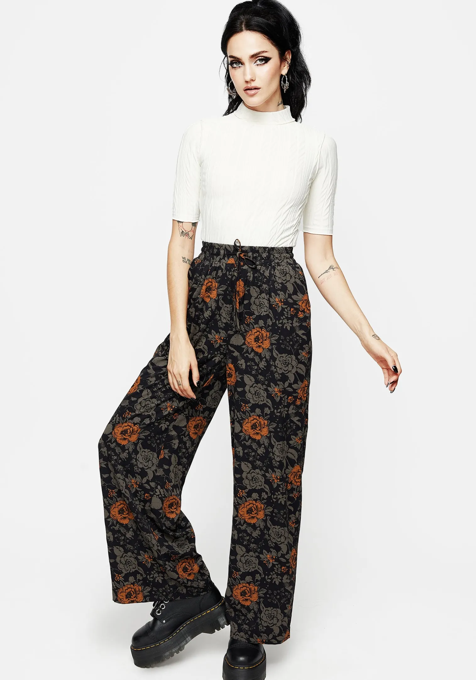 Mortify Floral Print Wide Leg Trousers