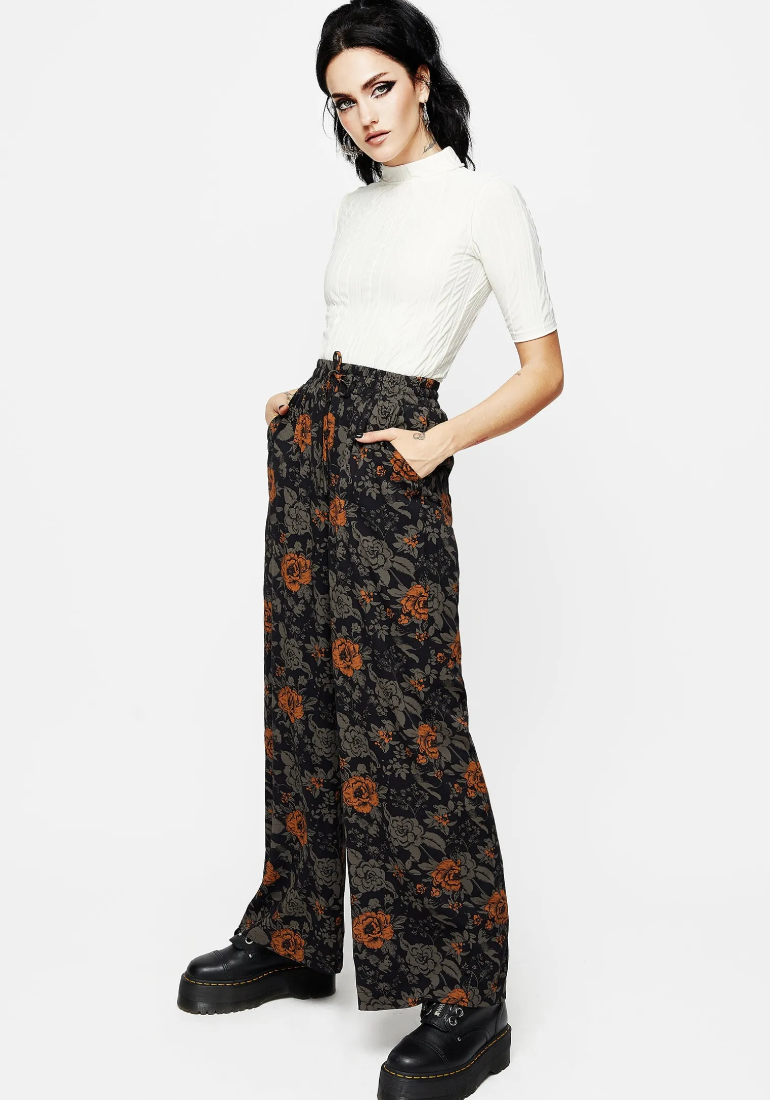 Mortify Floral Print Wide Leg Trousers
