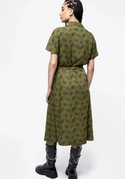 Mortmoth Print Midi Shirt Dress - Green