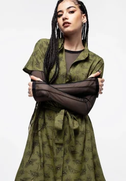 Mortmoth Print Midi Shirt Dress - Green