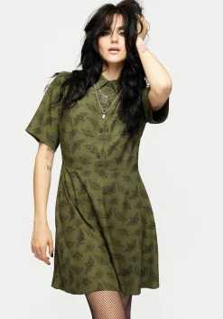 Mortmoth Print Mini Shirt Dress - Green