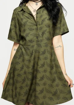 Mortmoth Print Mini Shirt Dress - Green