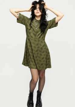 Mortmoth Print Mini Shirt Dress - Green