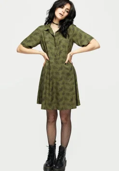 Mortmoth Print Mini Shirt Dress - Green