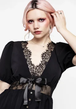 Mortuary Lace Button Up Mini Dress