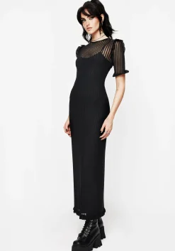 Mourning Ruffle Detail Mesh Short Sleeve Maxi Dress