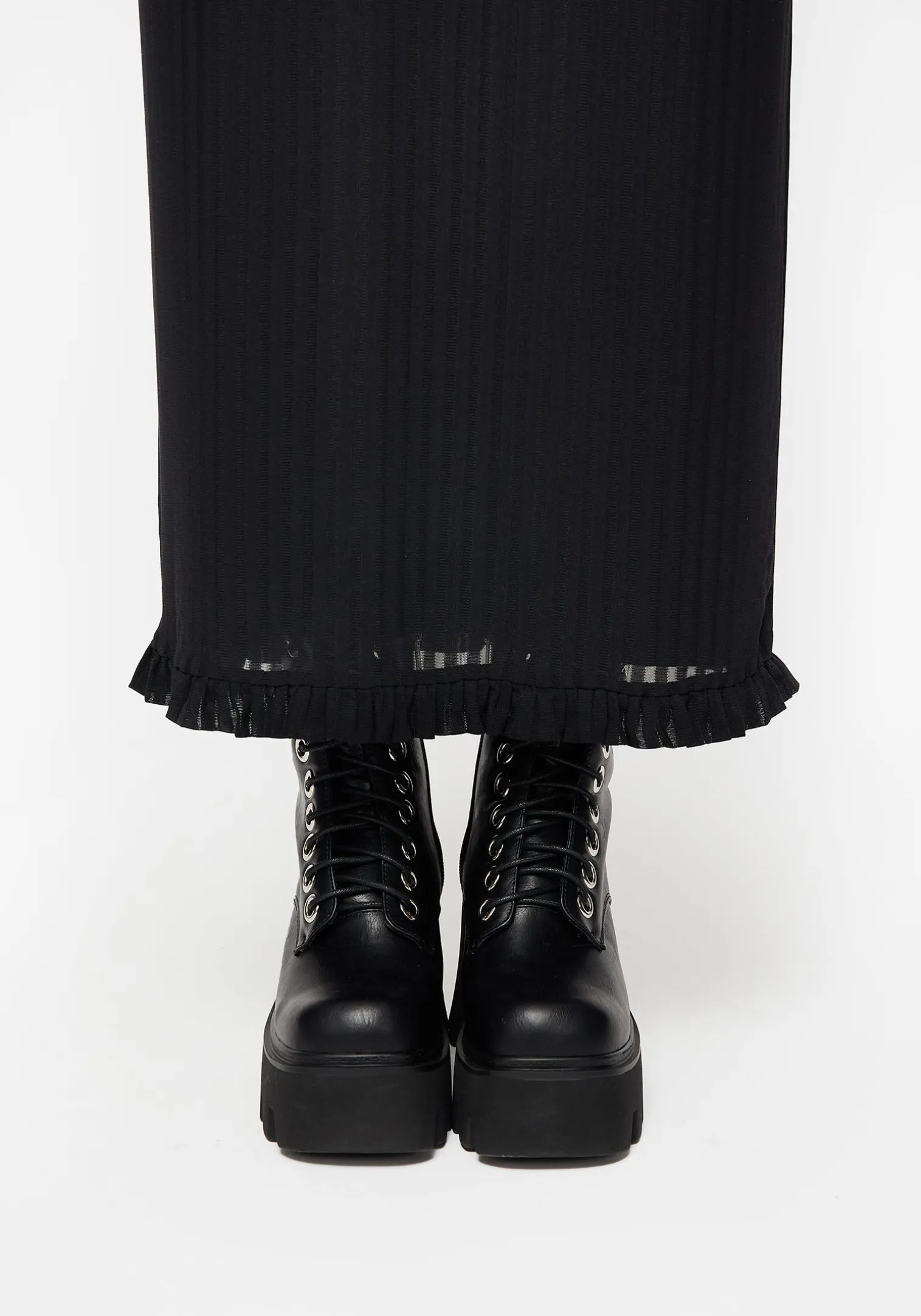 Mourning Ruffle Detail Mesh Short Sleeve Maxi Dress