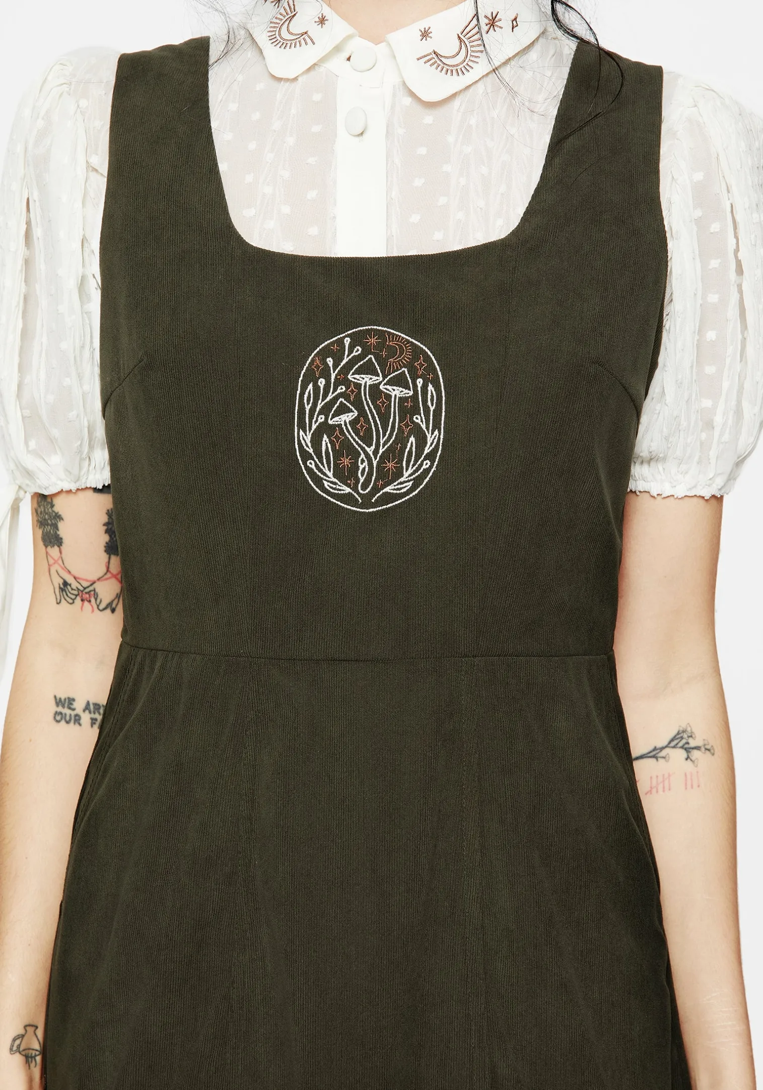 Mycelium Embroidered Mini Pinafore Dress