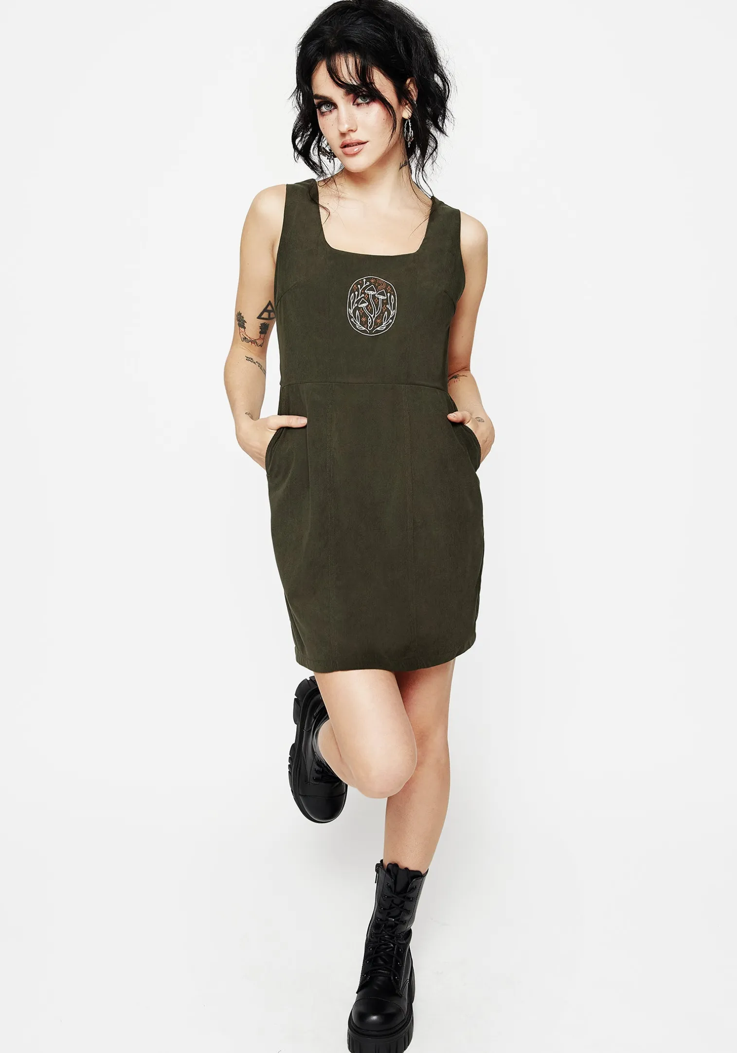 Mycelium Embroidered Mini Pinafore Dress