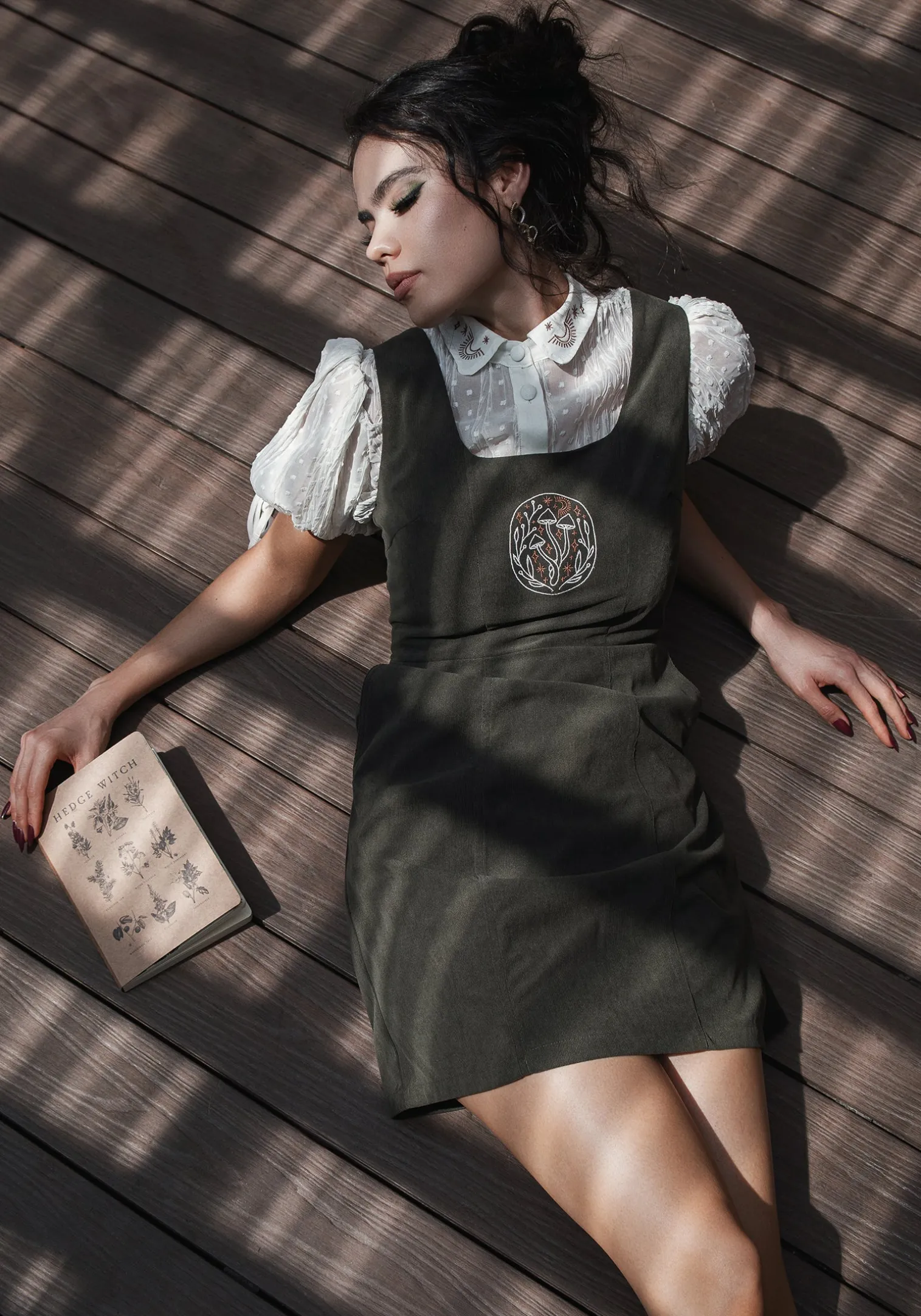 Mycelium Embroidered Mini Pinafore Dress