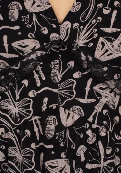 Mycophile Mushroom Print Mini Ruffle Dress