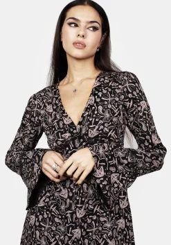 Mycophile Mushroom Print Mini Ruffle Dress